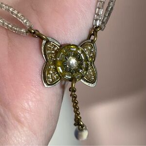 Ayala Bar Israeli Glass Butterfly Victorian Moonstone Brass Delicate Necklace